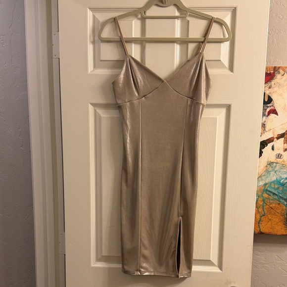 Forever 21 Dresses & Skirts - Forever 21 Shiny Gold Mini Dress Spaghetti Strap Shimmer S